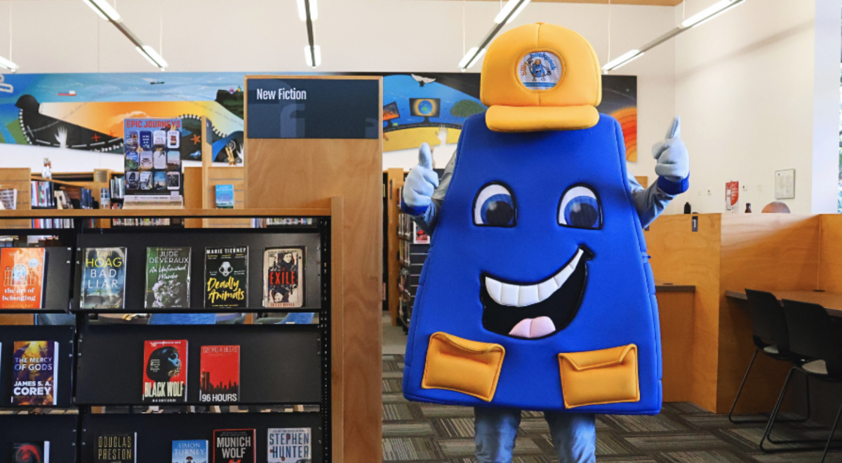 Billy Backpack in a library